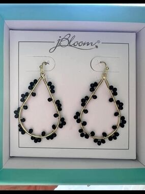 Ivy Black Beaded Teardrop Earrings